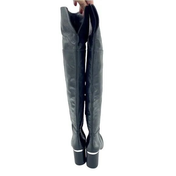 LEWIT Renata Black Leather Over the Knee Boots Block Heel 37.5 EU $395 NEW