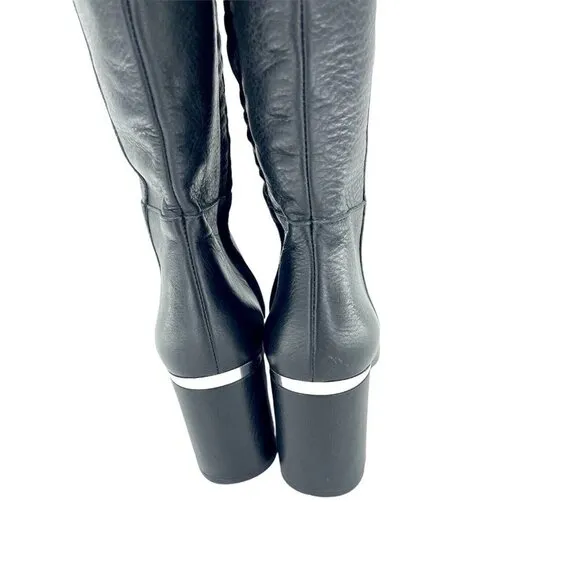 LEWIT Renata Black Leather Over the Knee Boots Block Heel 37.5 EU $395 NEW