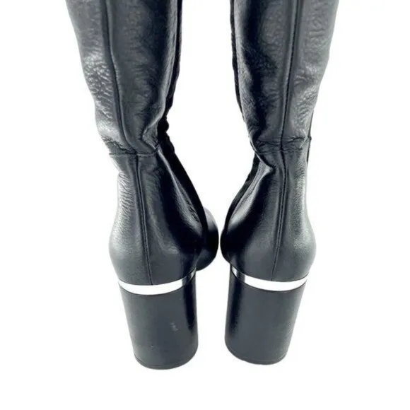 LEWIT Renata Black Leather Over the Knee Boots Block Heel 37.5 EU $395 NEW