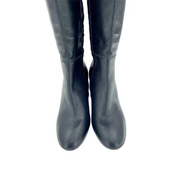 LEWIT Renata Black Leather Over the Knee Boots Block Heel 37.5 EU $395 NEW