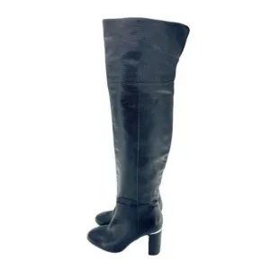 LEWIT Renata Black Leather Over the Knee Boots Block Heel 37.5 EU $395 NEW