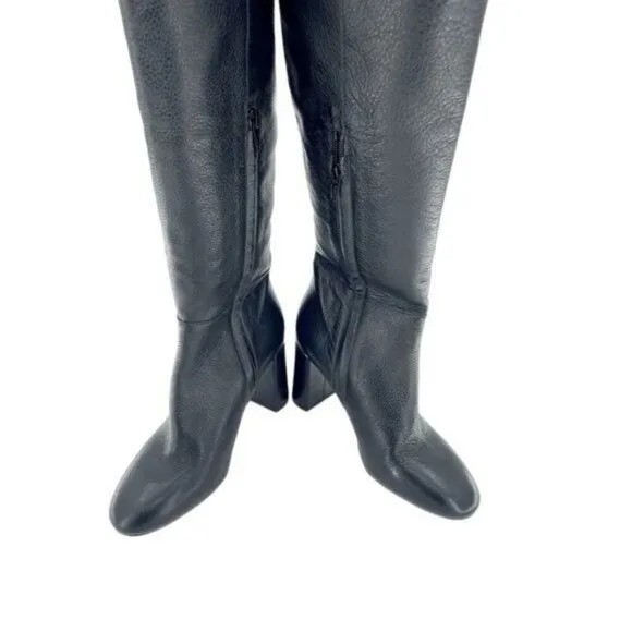 LEWIT Renata Black Leather Over the Knee Boots Block Heel 37.5 EU $395 NEW