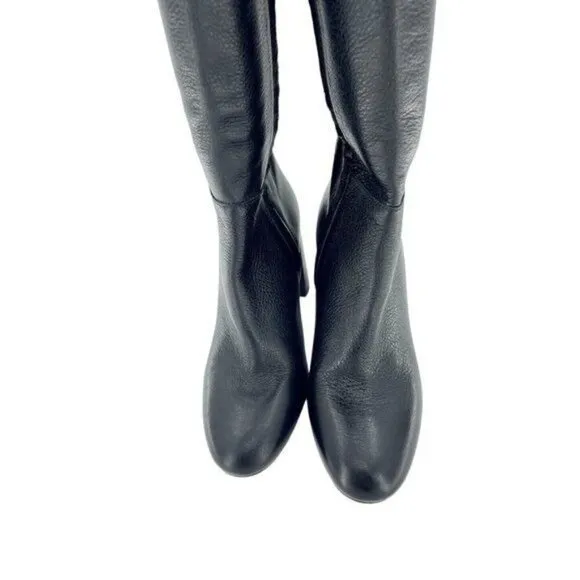 LEWIT Renata Black Leather Over the Knee Boots Block Heel 37.5 EU $395 NEW