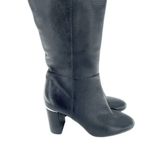 LEWIT Renata Black Leather Over the Knee Boots Block Heel 37.5 EU $395 NEW