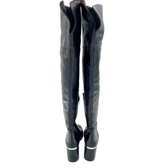 LEWIT Renata Black Leather Over the Knee Boots Block Heel 37.5 EU $395 NEW