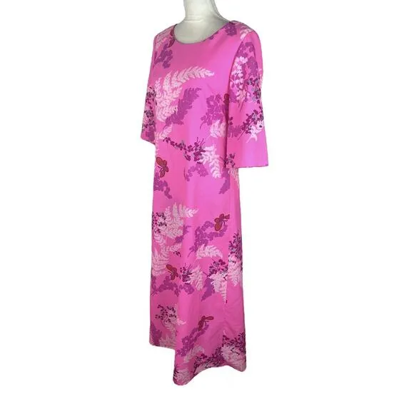 Liberty House Vintage 1970’s Hawaiian Maxi Dress Pink 3/4 Sleeve Size 8