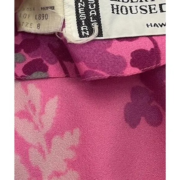 Liberty House Vintage 1970’s Hawaiian Maxi Dress Pink 3/4 Sleeve Size 8