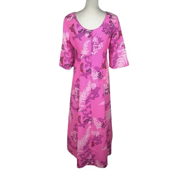 Liberty House Vintage 1970’s Hawaiian Maxi Dress Pink 3/4 Sleeve Size 8