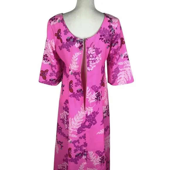 Liberty House Vintage 1970’s Hawaiian Maxi Dress Pink 3/4 Sleeve Size 8