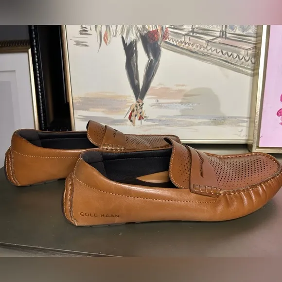 Like New! COLE HAAN Grand Laser Penny Driver Loafers 8.5W Browm Leather