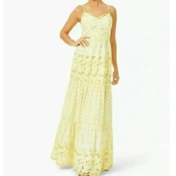 Lilly Pulitzer Kyla Maxi Dress Size 16 St. Tropez Yellow Garden Gate Eyelet