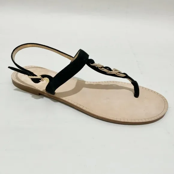 Lilly Pulitzer Largo T-Strap Sandal Onyx Suede Leather Ankle Strap Flat Sandal 8