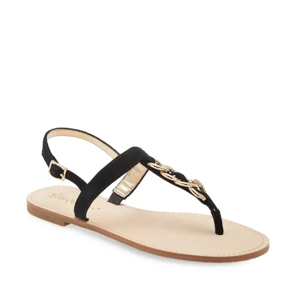 Lilly Pulitzer Largo T-Strap Sandal Onyx Suede Leather Ankle Strap Flat Sandal 8
