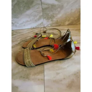 Lilly Pulitzer Willa Womens Flats Sandals Gold Metallic Size 8 Tassels Strappy