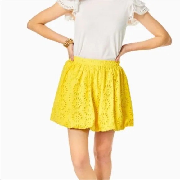 Lilly Pulitzer Yellow Leah Eyelet Bubble Skirt Size 10 New