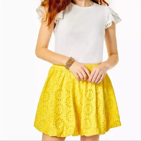 Lilly Pulitzer Yellow Leah Eyelet Bubble Skirt Size 10 New