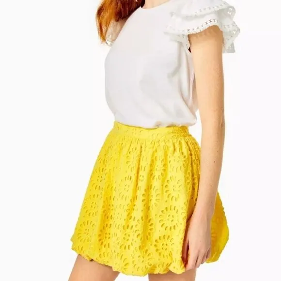 Lilly Pulitzer Yellow Leah Eyelet Bubble Skirt Size 10 New