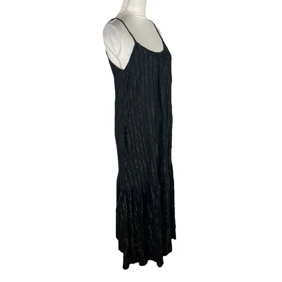 Lindsay Robinson Black Gold Lurex Valley Midi Dress Pocket Scoop Back Size Small