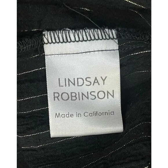 Lindsay Robinson Black Gold Lurex Valley Midi Dress Pocket Scoop Back Size Small