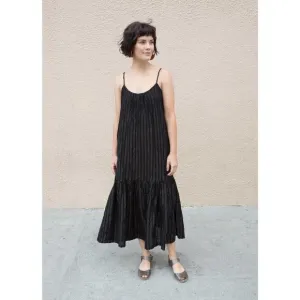 Lindsay Robinson Black Gold Lurex Valley Midi Dress Pocket Scoop Back Size Small