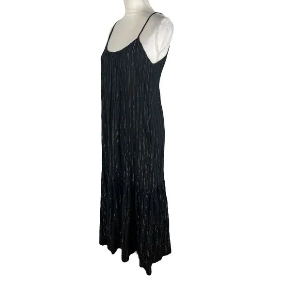 Lindsay Robinson Black Gold Lurex Valley Midi Dress Pocket Scoop Back Size Small