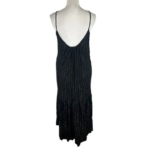 Lindsay Robinson Black Gold Lurex Valley Midi Dress Pocket Scoop Back Size Small