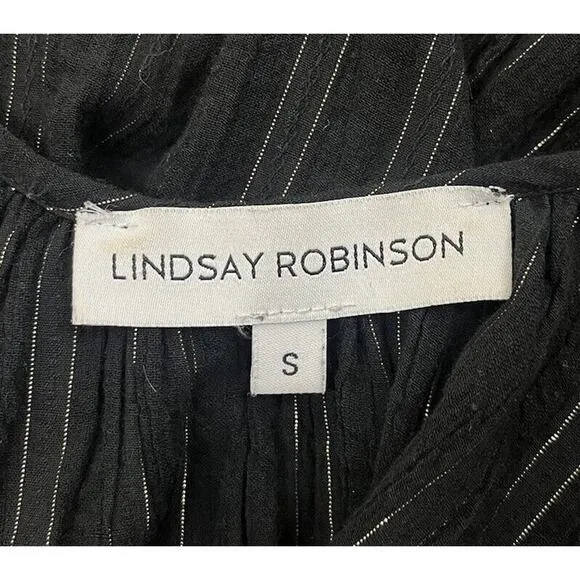 Lindsay Robinson Black Gold Lurex Valley Midi Dress Pocket Scoop Back Size Small