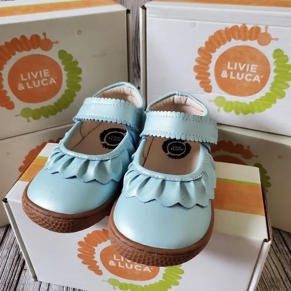 Livie and Luca Ruche Shoes Blue Shimmer New in Box Back to School