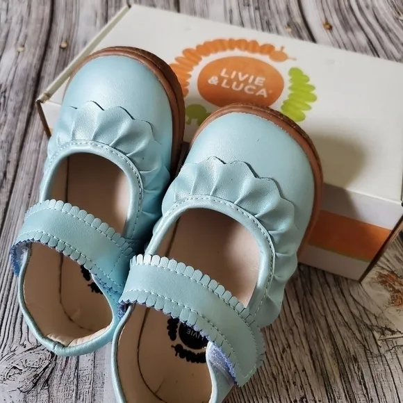 Livie and Luca Ruche Shoes Blue Shimmer New in Box Back to School