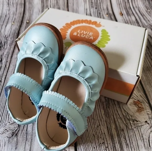 Livie and Luca Ruche Shoes Blue Shimmer New in Box Back to School