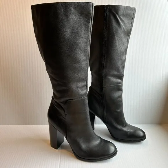 Liz &amp; Co Black Leather Women's Calf Height Boots Size 9 Heel 4&quot;