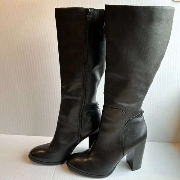 Liz &amp; Co Black Leather Women's Calf Height Boots Size 9 Heel 4&quot;