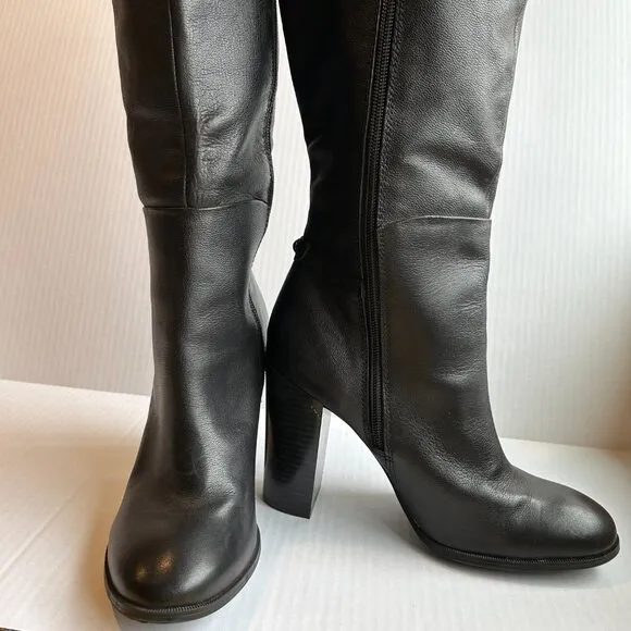 Liz &amp; Co Black Leather Women's Calf Height Boots Size 9 Heel 4&quot;