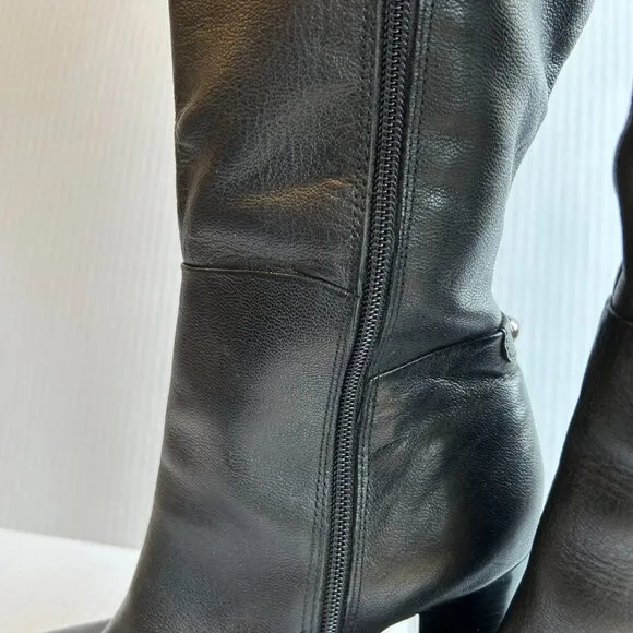 Liz &amp; Co Black Leather Women's Calf Height Boots Size 9 Heel 4&quot;