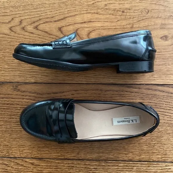 LK Bennett Black Gloss Penny Loafer 38 / 7.5