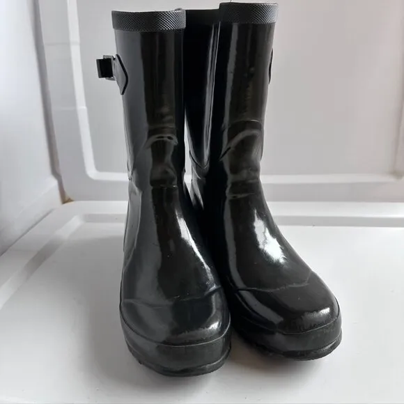 LL BEAN Black Wellie Rain Boots Mid Calf Womens 9 Wellyboots Rubber Waterproof
