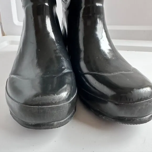 LL BEAN Black Wellie Rain Boots Mid Calf Womens 9 Wellyboots Rubber Waterproof