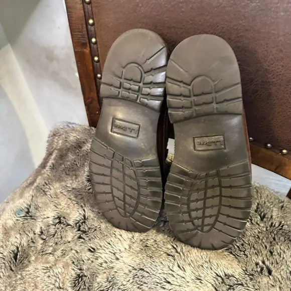 L.L. Bean Brown Allagash Bison Handsewn Leather &amp; Suede Penny Loafers, Size 9.5