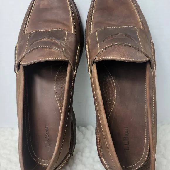 L.L. Bean Men's Penny Loafers Size 12 EE Boat Shoes Brown Leather Shoes