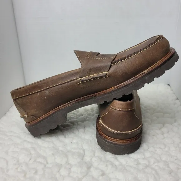 L.L. Bean Men's Penny Loafers Size 12 EE Boat Shoes Brown Leather Shoes