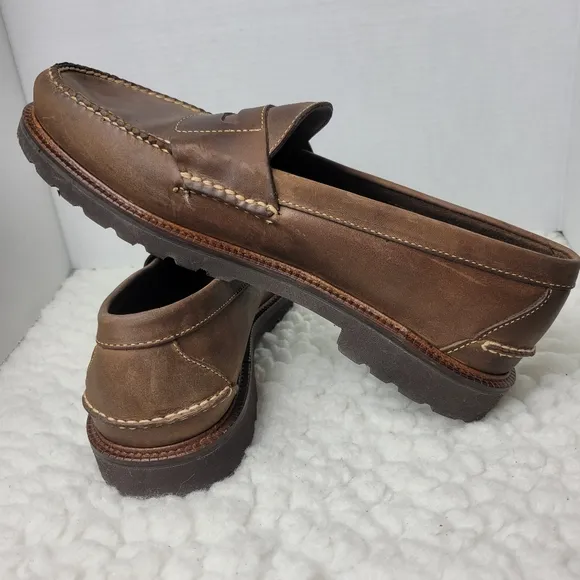 L.L. Bean Men's Penny Loafers Size 12 EE Boat Shoes Brown Leather Shoes