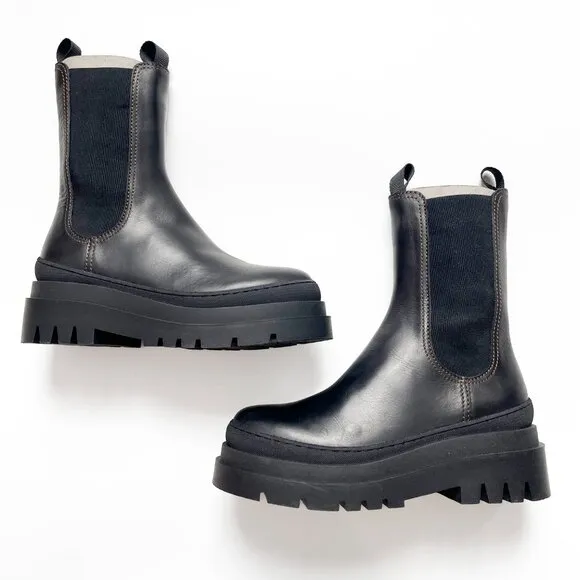 Loeffler Randall Carlota Black Chunky Lug Boot Black Size 6.5 NEW IN BOX