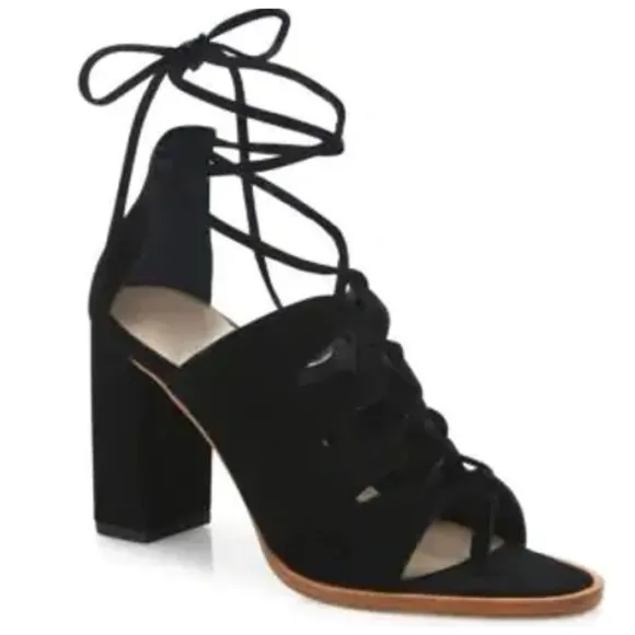 Loeffler Randall Helene Kid Suede Lace-Up Sandals in Black