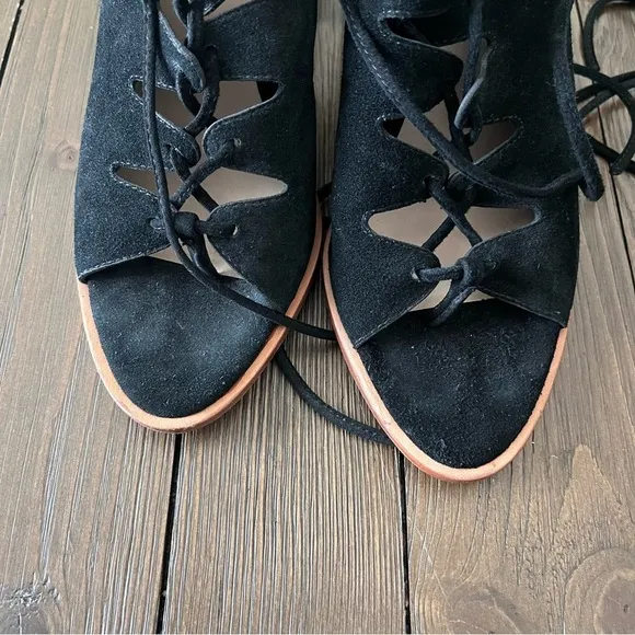 Loeffler Randall Helene Kid Suede Lace-Up Sandals in Black