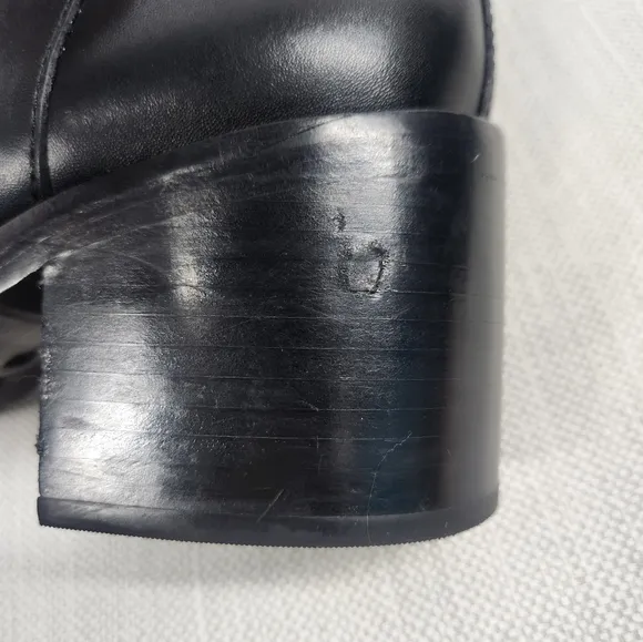 Loeffler Randall Size 10.5 B Black Leather Boots Chunky Heels