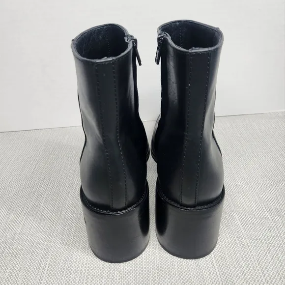Loeffler Randall Size 10.5 B Black Leather Boots Chunky Heels