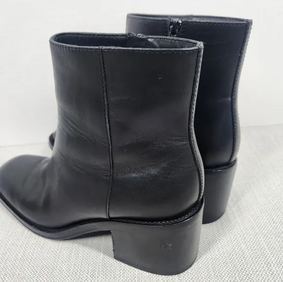 Loeffler Randall Size 10.5 B Black Leather Boots Chunky Heels