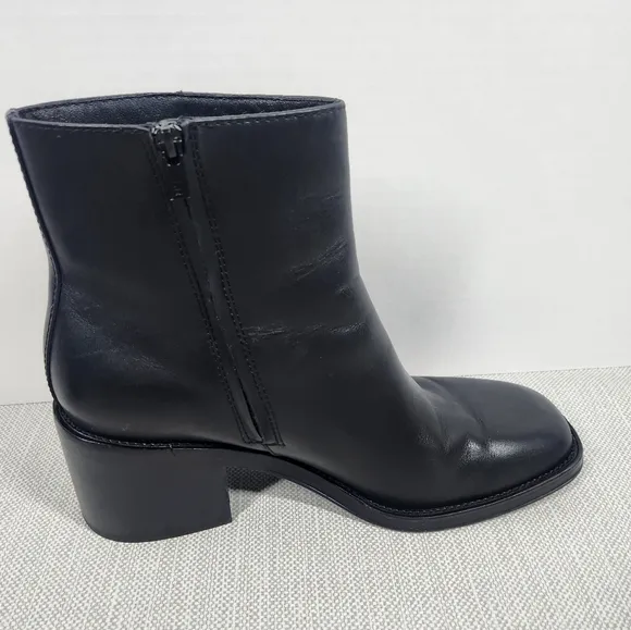 Loeffler Randall Size 10.5 B Black Leather Boots Chunky Heels