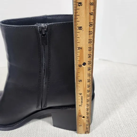 Loeffler Randall Size 10.5 B Black Leather Boots Chunky Heels