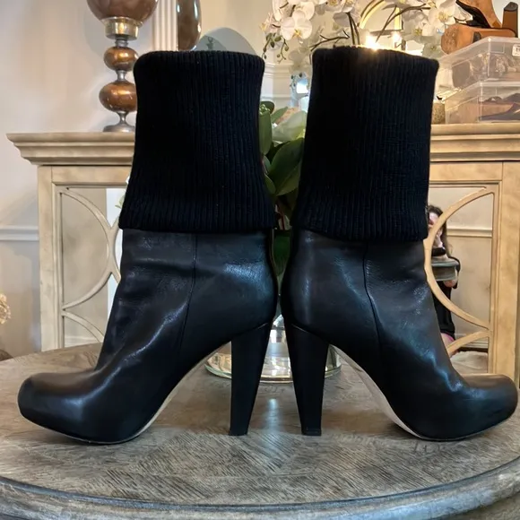 Loeffler Randall Wendy Black Leather Convertible Knit Sock Heeled Boots